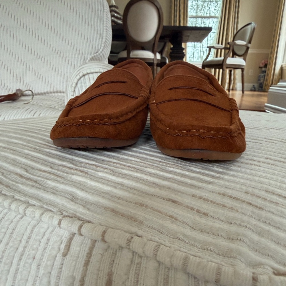 Golden Road Cognac Faux Suede Wedge Loafers | Dark Academia penny loafer 8 - Picture 10 of 14